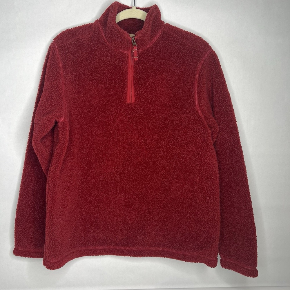 Lands End Men's Sherpa‎ 1/4 Zip Cotton Lined Pullover Jacket Medium Fleece Blue